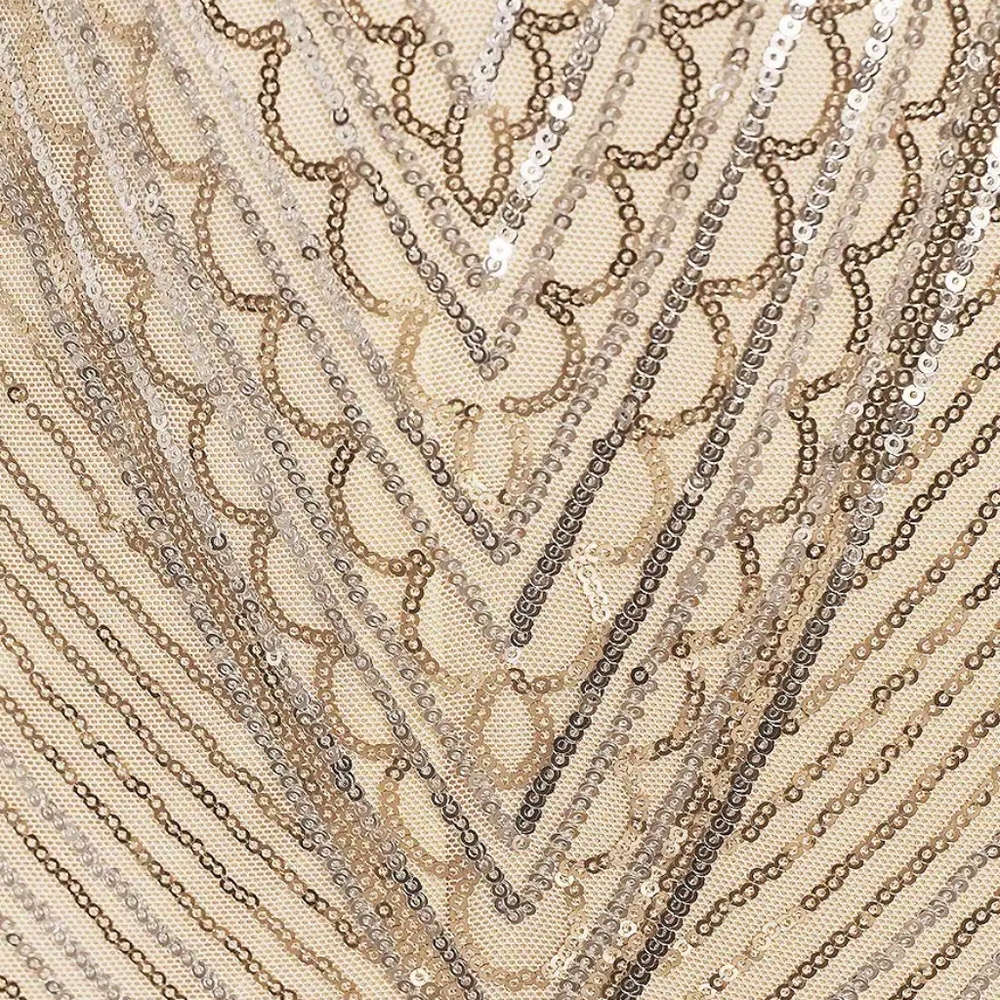 R&M Richards 6 Long Halter V-Neck Sleeveless Geometric Sequin Silver Nude New - Picture 9 of 9